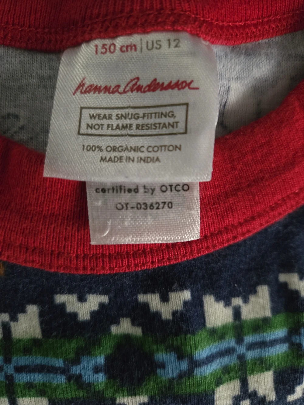 Hanna Andersson Navy Gnome Holiday Pajama Top with Red Trim Kids 12